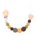 Handmade wooden pacifier clip with crochet beads and forest-colored silicone spheres - Yellow Pacifier Clip