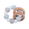 Baby silicone and beech wood teether ring with morandi blue beads and wooden hoops - Blue Teether