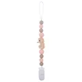 Schnullerkette aus Silikon in Rosa und Khaki mit Seepferdchen-Anhänger für Babys - Beige