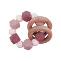 Morandi pink and purple silicone baby teether ring with dual natural beech wood hoops - Light Bean Paste Teether
