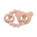 Anneau de dentition en bois de hêtre pour bébé avec ours et perles naturelles - Ours