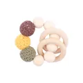 Baby pacifier clip with crochet knit beads and wooden rings in forest green color - Yellow Teether