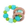 Beechwood pacifier clip and silicone teething ring set in shades of sage and mint green - Mint Green Teether