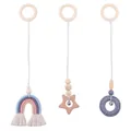 Set de 3 suspensions pour portique bébé avec arc-en-ciel pastel et hochet étoile en bois - Arc-en-ciel/Étoile/Anneau / Ensemble 3 Pièces Bleu