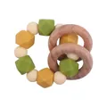 Green and yellow silicone beads pacifier clip with two natural beech wood rings - Avocado Green Teether