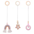 Set de suspensions pour portique bébé avec arc-en-ciel et étoile en bois - Arc-en-ciel/Étoile/Anneau / Ensemble rose 3 pièces