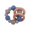Baby teething ring toy set with Morandi silicone beads and natural beech wood circles - Dark Blue Teether