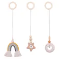 Pendentifs arc-en-ciel et étoile en hêtre pour portique d'éveil et déco de chambre - Arc-en-ciel/Étoile/Anneau / Ensemble jaune 3 pièces