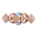 Beech wood and grey silicone bead baby rattle with heart-shaped teething ring - Light Blue