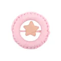 Pink hand-woven cotton ring baby teether toy with smooth natural wooden star insert - Pink