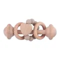 Natural beech wood baby rattle with heart pendant and silicone beads for teething - Khaki