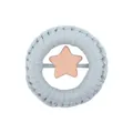 Blue crochet cotton ring with wooden star rattle for infant sensory teething - Gray Blue