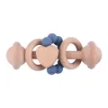 Baby wooden rattle with blue silicone beads and heart-shaped beech wood pendant - Dark Blue