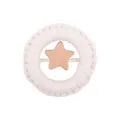 Handmade cream cotton crochet baby teether ring with a natural wooden star pendant - Beige