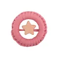 Pink cotton crochet baby teething ring with natural wood star rattle toy - Watermelon red
