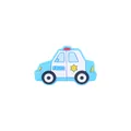 Blue and white cartoon police car silicone shoe charm with red light and POLICE text - Blue