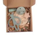 Baby gift set with silicone bunny teether, pacifier clip and Hello World wood marker - Sage Green Rabbit