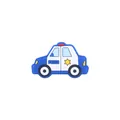 Cartoon blue and white silicone police car teether accessory with POLICE lettering - Sapphire Blue