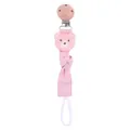 Sujeta chupetes de madera de haya rosa con oso de ganchillo y cinta de algodón - Rosa