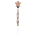 Baby pacifier clip with star-shaped beechwood, crochet beads and natural wood tones - Beige