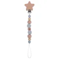 Star-shaped beech wood pacifier clip with blue crochet and grey silicone beads - Grey Blue