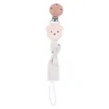 Catenella portaciuccio in faggio con orsetto all'uncinetto beige e nastro in lino - Beige