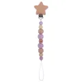 Star-shaped beech wood pacifier clip with soft purple silicone and crochet beads - Light Purple