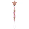 Pink silicone and star beechwood pacifier clip with handmade crochet bead and cord - Pink