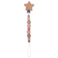 Pink silicone and star-shaped beech wood pacifier clip with crochet beads for babies - Dusty Rose