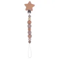 Star-shaped beech wood pacifier clip with handmade beads and knitted cotton accents - Khaki