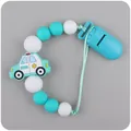 Silicone baby pacifier clip chain with blue beads and a cartoon police car pendant - Lake Blue