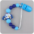 Blue silicone pacifier clip with police car bead and star pattern for infants - Sapphire Blue