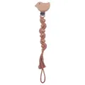 Attache-tétine tressé rose avec clip oiseau en hêtre et gland décoratif pour bébé - Oiseau
