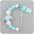 Pacifier clip with mint green silicone beads and a blue police car charm for babies - Mint Green