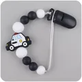 DIY silicone baby pacifier clip with black and white beads and police car pendant - Black