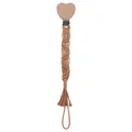 Attache-tétine en coton tressé marron avec clip en hêtre en forme de cœur - Cœur