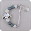 DIY silicone pacifier clip with grey police car bead and matching round beads - Gray