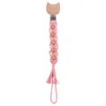 Attache-tétine en coton tressé rose avec clip renard en bois et perles de hêtre naturel - Renard