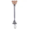 Attache-tétine en bois de hêtre avec corde en coton gris et motif d'ours fait main - Ours en peluche