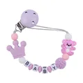 Purple and pink silicone pacifier clip with baby letter beads and a cute bear charm - Purple