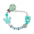 Mint green silicone pacifier clip with cartoon bear and BABY letter beads for teething - Lake Blue