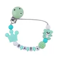Silicone baby pacifier clip with mint green bear and BABY letter beads on white - Mint Green