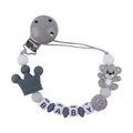 Silicone pacifier clip with grey koala and crown beads featuring BABY letter cubes - Gray