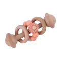 Beech wood and silicone baby rattle with daisy charm in soft peach pink and natural wood finish - Rose Pink
