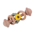 Beech wood baby rattle with yellow sunflower silicone beads and moving rings - Yellow