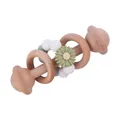 Daisy silicone beads and beech wood baby rattle teether in greyish green and white - Bean Green