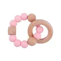Pastel pink silicone beads and natural beech wood ring teething bracelet for babies - Pink