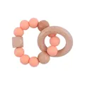 Infant sensory teething bracelet with coral pink silicone beads and natural beech wood ring - Rose Pink