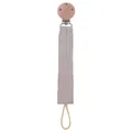 Baby Schnullerkette mit Clip aus Buchenholz und hellgrauem Leinen-Stoffband - Hellgrau
