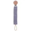 Schnullerkette aus Buchenholz mit lila Baumwollband und sicherem Holzclip für Babys - Dunkelgrau
